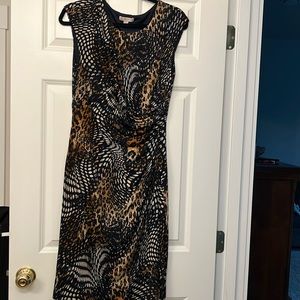 Animal print fit and flare work dress.